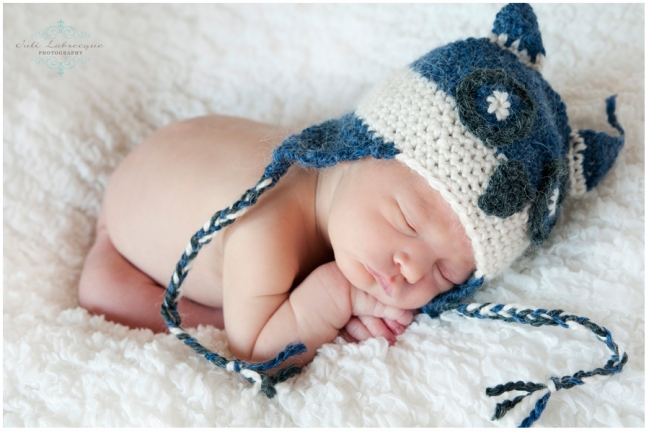 Blue and white Owl touque